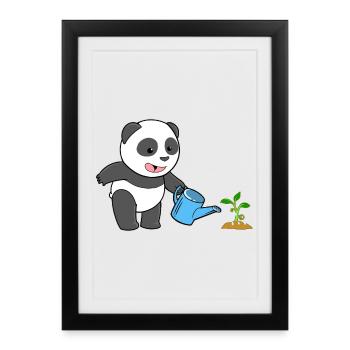 Arrosoir pour jardinier panda panda - Affiche encadrée (27 × 37 cm) - noir - Devant