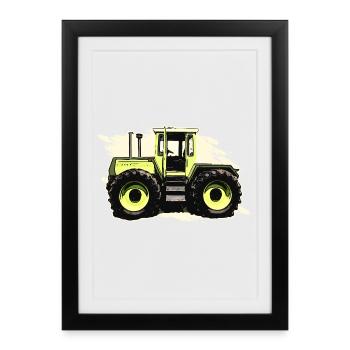 Tracteur vert dans le style comic - Affiche encadrée (27 × 37 cm) - noir - Devant