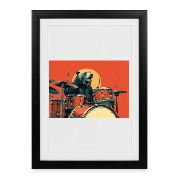 Wild Bear Playing Drums Retro Vintage - Framed poster (27 × 37 cm) - black - Front