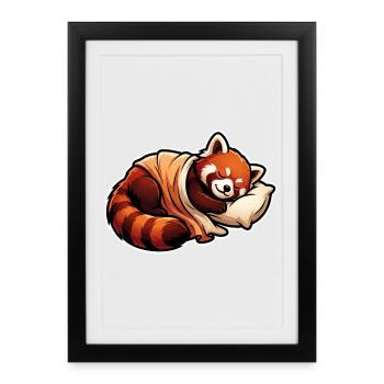 Panda Rouge Endormi - Affiche encadrée (27 × 37 cm) - noir - Devant