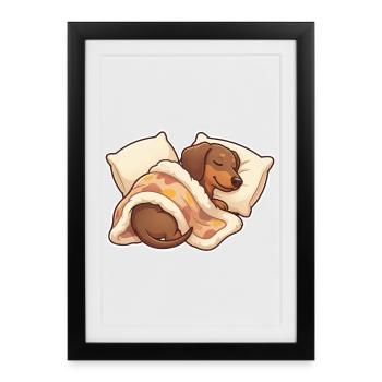 Teckel endormi - Affiche encadrée (27 × 37 cm) - noir - Devant