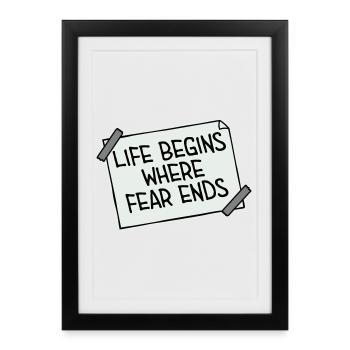 La vie commence là où la peur s’arrête Citation motivationnelle Logo - Affiche encadrée (27 × 37 cm) - noir - Devant