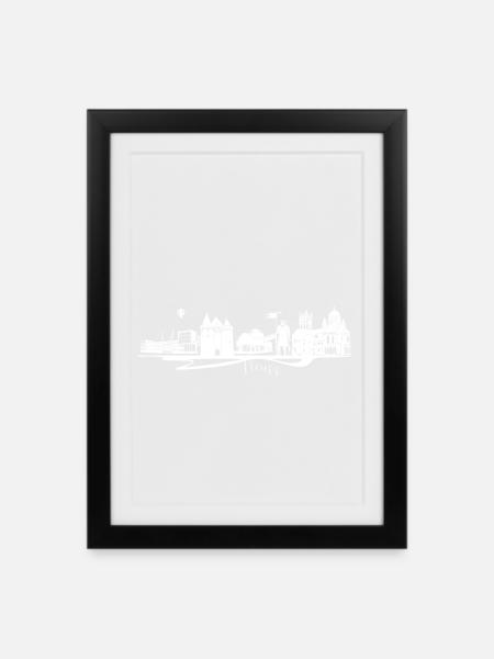 Abstrakte Neuss Stadtsilhouette mit Skyline - Gerahmtes Poster (27 × 37 cm) - Schwarz