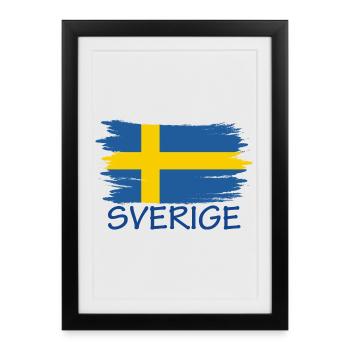 Sverige Suède Suède Conception du drapeau de la Suède - Affiche encadrée (27 × 37 cm) - noir - Devant