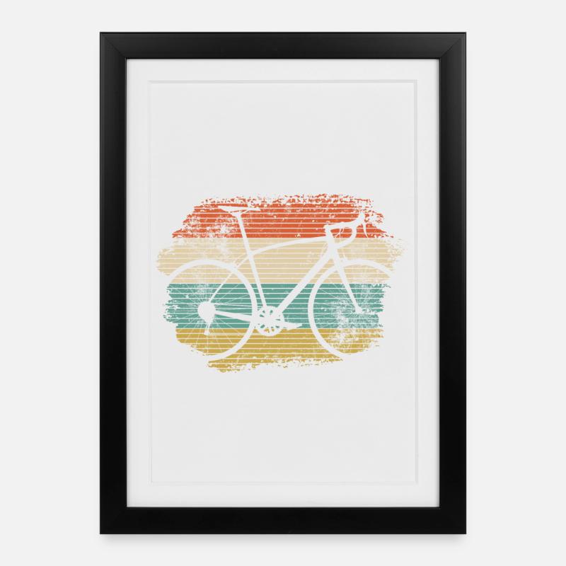 Silhouette de vélo arc-en-ciel rétro - Affiche encadrée (27 × 37 cm) - noir