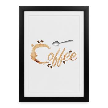 Typographie de teinture de café avec grains de café et cuillères - Affiche encadrée (27 × 37 cm) - noir - Devant