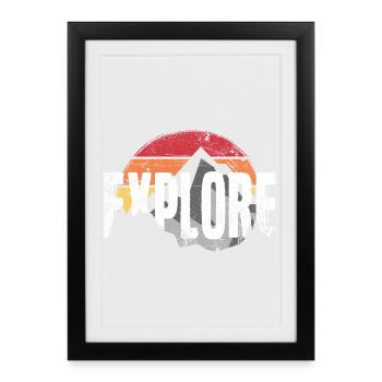Explore Mountain Sunset Emblem - Framed poster (27 × 37 cm) - black - Front