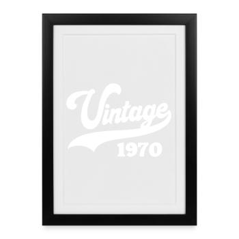 vintage, 1970, anniversaire 52 ans - Affiche encadrée (27 × 37 cm) - noir - Devant