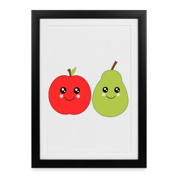 Poire Kawaii Fruits Kawaii Pomme Fruit Kawaii - Affiche encadrée (27 × 37 cm) - noir - Devant