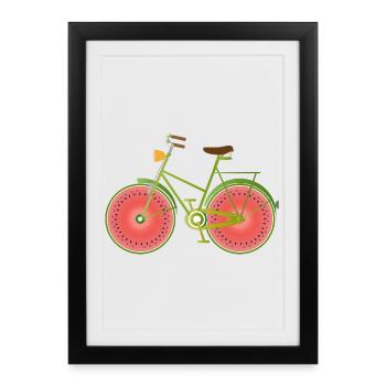 Vélo vert drôle avec des roues de pastèque - Affiche encadrée (27 × 37 cm) - noir - Devant