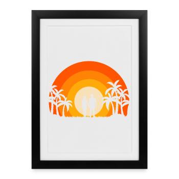 Coucher de soleil d’été Palm Tree Beach Océan Paradis Amour - Affiche encadrée (27 × 37 cm) - noir - Devant