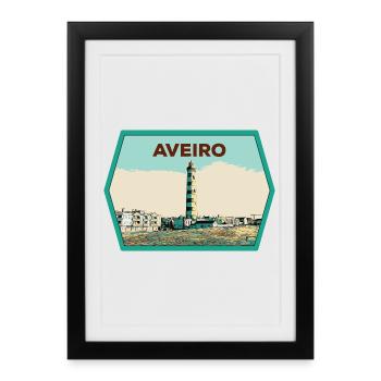 Phare de la Lagune d'Aveiro Illustration originale - Affiche encadrée (27 × 37 cm) - noir - Devant