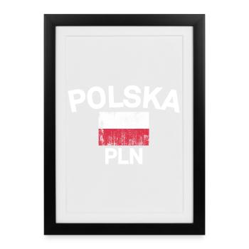 Drapeau Polska Emblème PLN - Affiche encadrée (27 × 37 cm) - noir - Devant