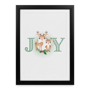 Deux cerfs mignons - joie pour Noël - Affiche encadrée (27 × 37 cm) - noir - Devant