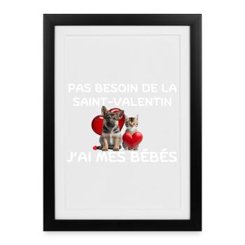 Amour animalier sans Saint-Valentin - Affiche encadrée (27 × 37 cm) - noir - Devant