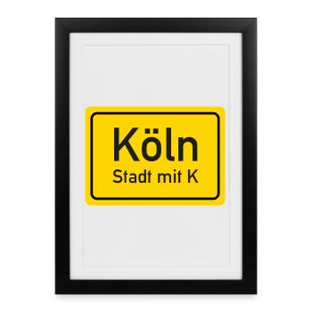 Panneau de nom de lieu Cologne Allemagne - Affiche encadrée (27 × 37 cm) - noir - Devant