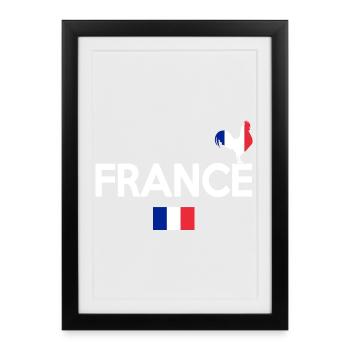 Coq Tricolore Illustration pour Passionnés - Affiche encadrée (27 × 37 cm) - noir - Devant