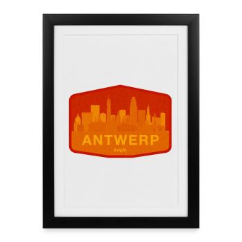 Antwerp Skyline Warm Orange - Framed poster (27 × 37 cm) - black - Front