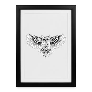 Owl ornamental owl drawing, - Framed poster (27 × 37 cm) - black - Front