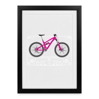 Pink MTB Silhouette on Retro Tape - Framed poster (27 × 37 cm) - black - Front