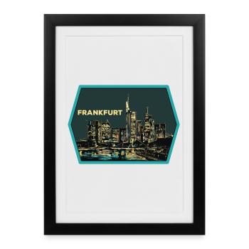 illustration, panoramic view Frankfurt at night - Framed poster (27 × 37 cm) - black - Front