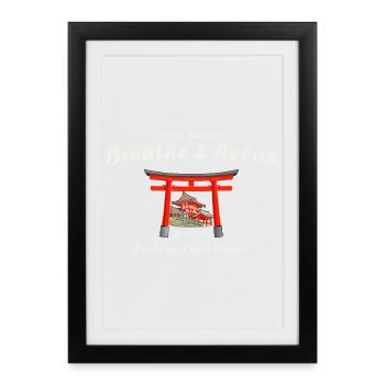 Kyoto, Japon, dessin de porte Fushimi Inari Taisha - Affiche encadrée (27 × 37 cm) - noir - Devant