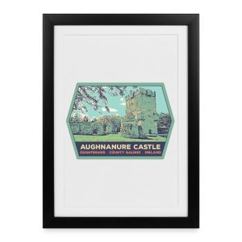Château d'Aughnanur, Oughterard en Irlande - Affiche encadrée (27 × 37 cm) - noir - Devant