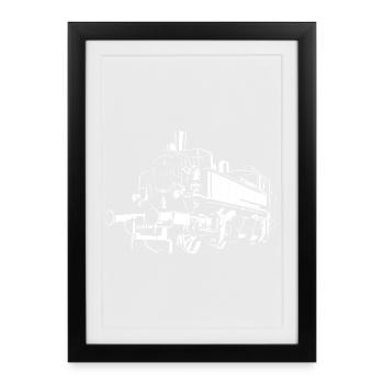 Rétro locomotive Saxon chemin de fer illustration train - Affiche encadrée (27 × 37 cm) - noir - Devant