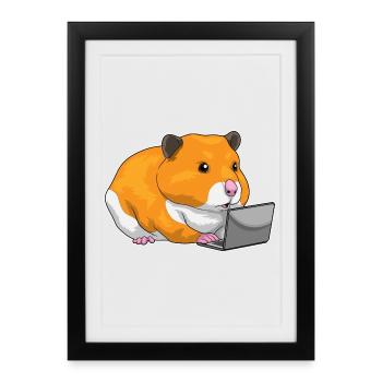 Ordinateur portable Hamster - Affiche encadrée (27 × 37 cm) - noir - Devant