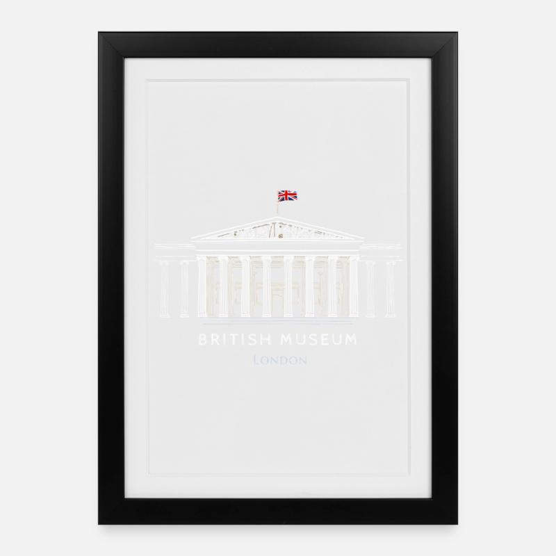 London, British Museum, England, Hand Drawing - Framed poster (27 × 37 cm) - black