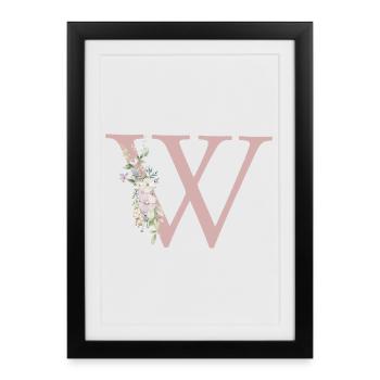 W Monogramme, Floral, Personnalisable - Affiche encadrée (27 × 37 cm) - noir - Devant