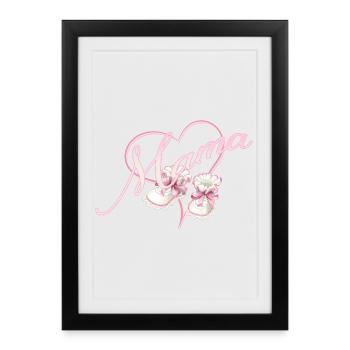 Maman avec coeur et chaussures bébé fille rose - Affiche encadrée (27 × 37 cm) - noir - Devant