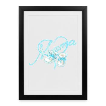 Maman avec cœur et chaussures pour bébé en bleu ciel - Affiche encadrée (27 × 37 cm) - noir - Devant