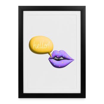 Bouche Hello Lèvres Rétro 3D Coloré - Affiche encadrée (27 × 37 cm) - noir - Devant