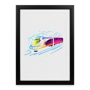 Train Cartoon Look - Affiche encadrée (27 × 37 cm) - noir - Devant
