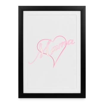 Maman avec coeur fille rose - Affiche encadrée (27 × 37 cm) - noir - Devant