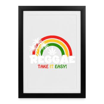 Reggae Vibe Rainbow with Cannabis Motif - Framed poster (27 × 37 cm) - black - Front