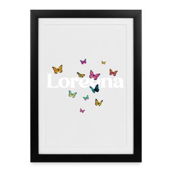 Beautiful girl's name LOREENA with butterflies - Framed poster (27 × 37 cm) - black - Front