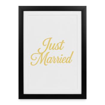 Élégant paillettes d’or tout juste marié design - Affiche encadrée (27 × 37 cm) - noir - Devant