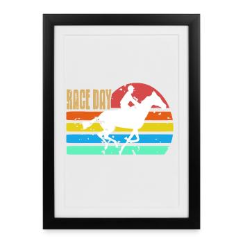 Jour de course Rétro Cheval de course Piste Jour de la fierté - Affiche encadrée (27 × 37 cm) - noir - Devant