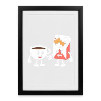 Café et cigarettes - T-shirt humoristique - Affiche encadrée (27 × 37 cm) - noir - Devant