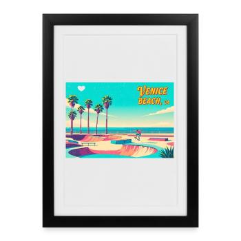 Patineur rétro de Venice Beach - Affiche encadrée (27 × 37 cm) - noir - Devant