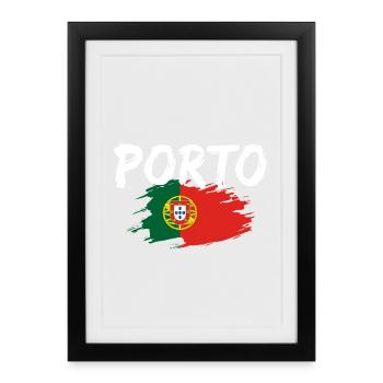 Drapeau de Porto Portugal - Affiche encadrée (27 × 37 cm) - noir - Devant