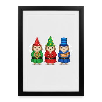 Hérisson Joyeux Noël Glacière de Noël - Affiche encadrée (27 × 37 cm) - noir - Devant
