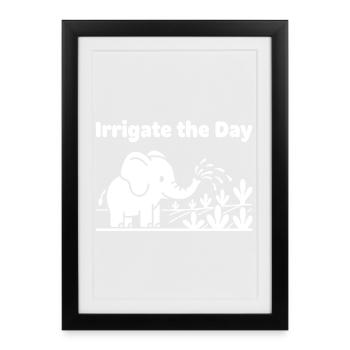 Irrigate the Day: Elephant Watering - Gerahmtes Poster (27 × 37 cm) - Schwarz - Vorne