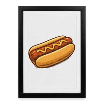 Hot Dog Cartoon Illustration - Framed poster (27 × 37 cm) - black - Front