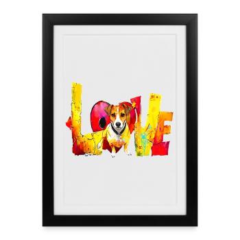 Cœur à motif de chien Jack Russell d’amour - Affiche encadrée (27 × 37 cm) - noir - Devant