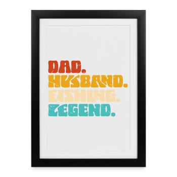 Papa Mari Pêcheur Légende Cadeau Père Pêche Couple - Affiche encadrée (27 × 37 cm) - noir - Devant
