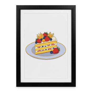 Fruity cake slice with berries - Framed poster (27 × 37 cm) - black - Front