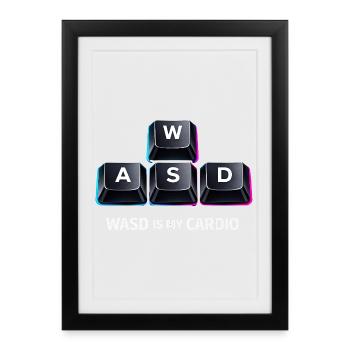 Clavier de jeu drôle WASD Mon Cardio Gamer - Affiche encadrée (27 × 37 cm) - noir - Devant